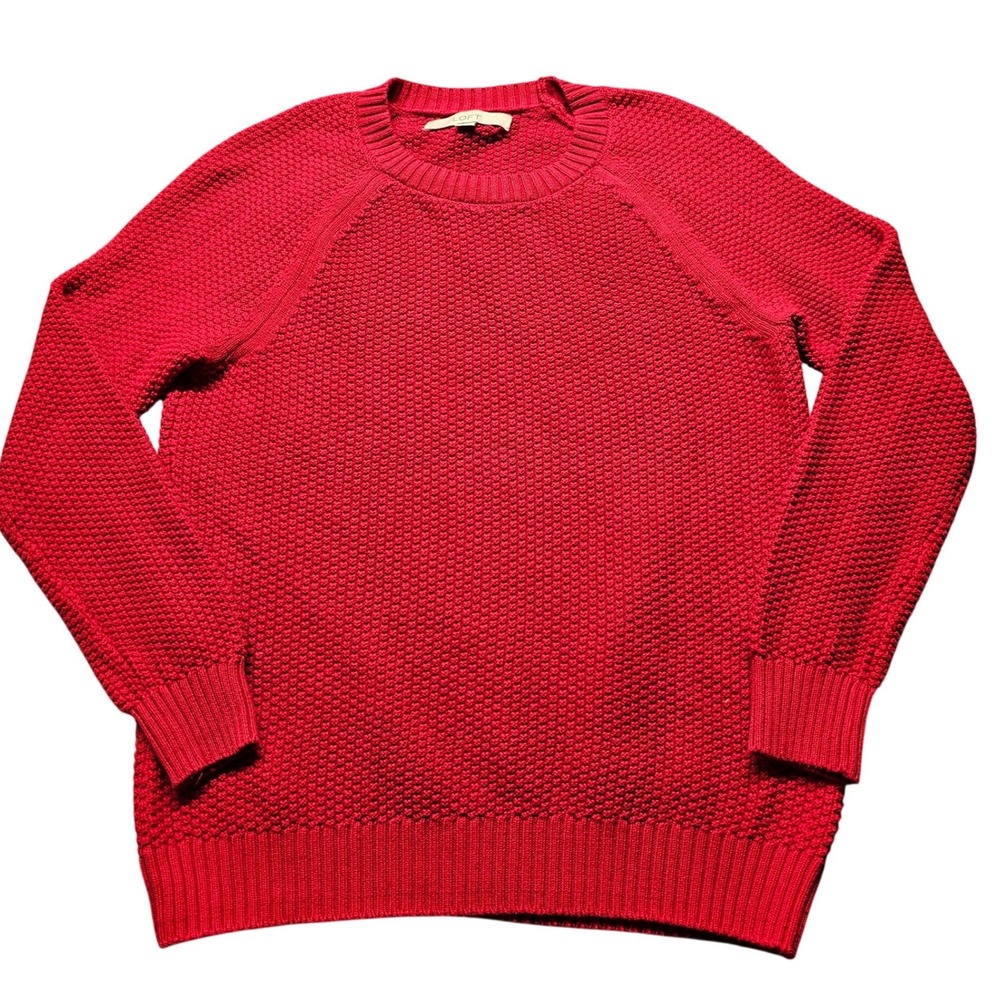 LOFT Womens Red Textured‎ Cotton Crewneck Raglan Pullover Sweater Cotton Size S